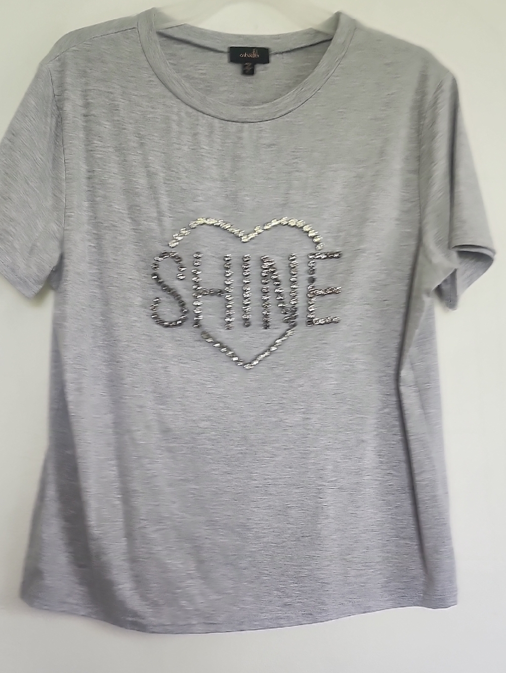 SHINE Embellished Heart Tee - Gray